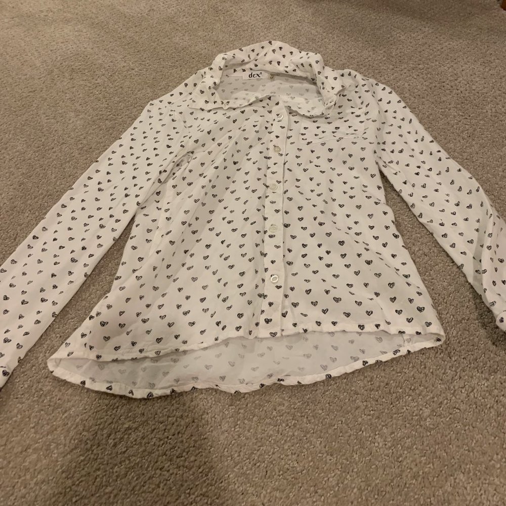 DEX Girls Black and White Heart Button-up